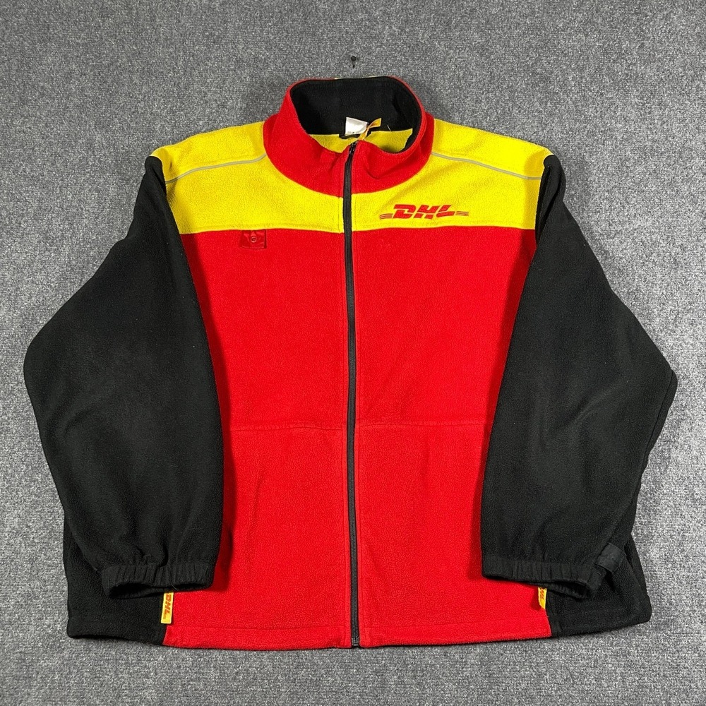 DHL Delivery Jacket Red Black Yellow Full Zip Fleece Zip Up Mens Size 2XL #2484